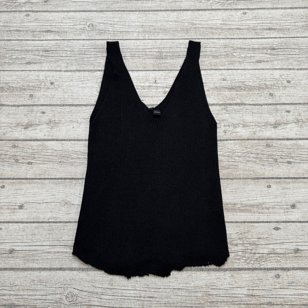 NEW ONLY Tank Top Women's Medium Black Linen V-Neck Onllina Ribbed Knit Pullover